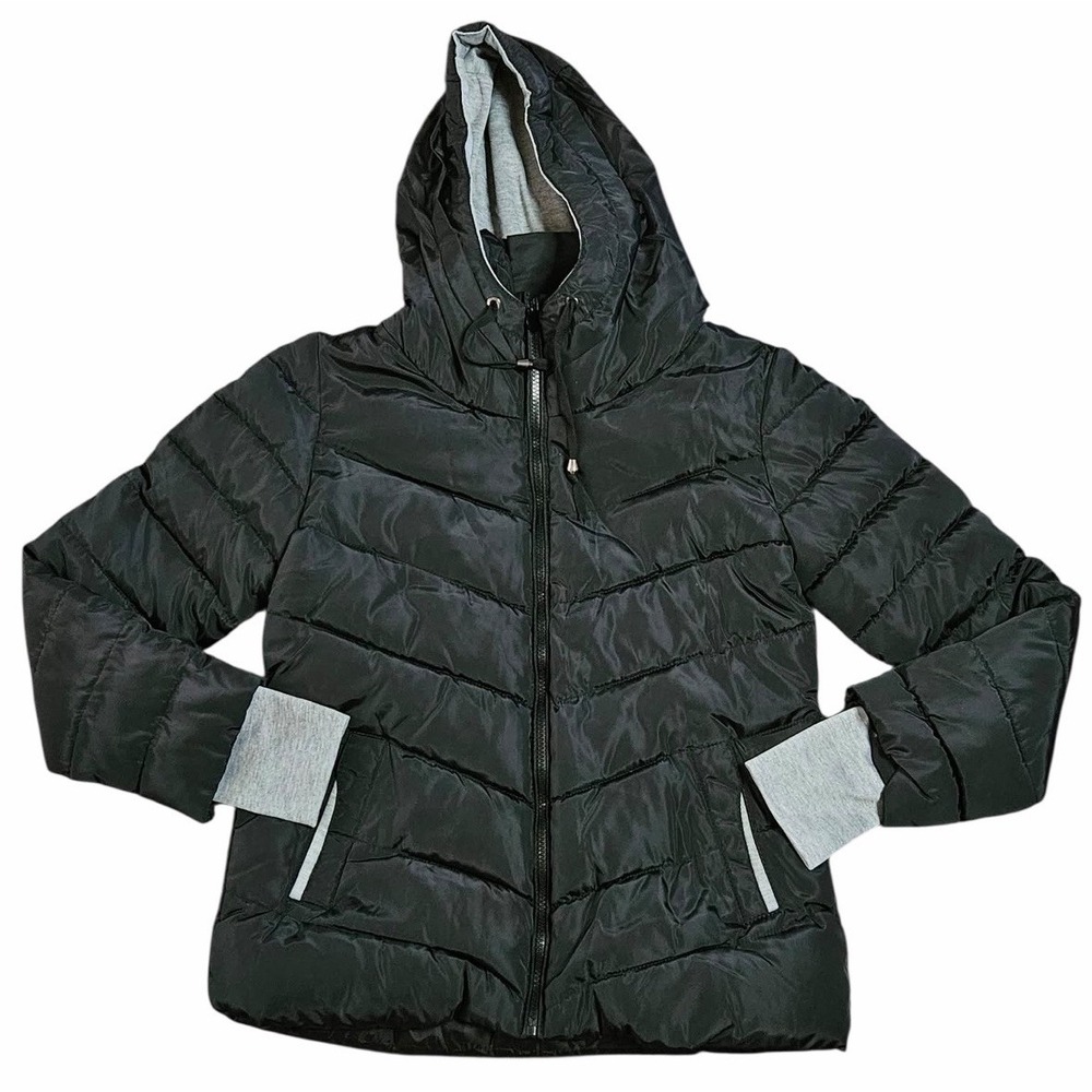 YISIER Women's Black Hooded Puffer Jacket Full Zip Polyester Size L‎